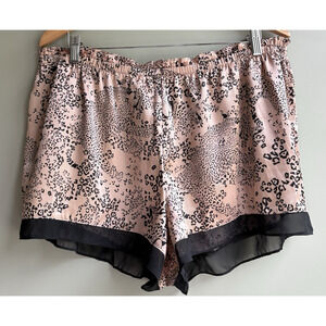 Lilac + Loudon Satin Leopard Print Pajama Sleep Shorts XL Pink Black Loungewear